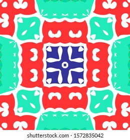 Ethnic ceramic tile in mexican talavera. Bathroom design. Vector seamless pattern illustration. Red vintage ornament for surface texture, towels, pillows, wallpaper, print, web background.