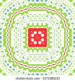 Ethnic ceramic tile in mexican talavera. Vector seamless pattern collage. Kitchen design. Red vintage ornament for surface texture, towels, pillows, wallpaper, print, web background.