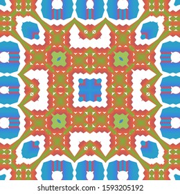Ethnic ceramic tile in mexican talavera. Vector seamless pattern collage. Kitchen design. Red vintage ornament for surface texture, towels, pillows, wallpaper, print, web background.