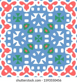 Ethnic ceramic tile in mexican talavera. Vector seamless pattern collage. Kitchen design. Red vintage ornament for surface texture, towels, pillows, wallpaper, print, web background.