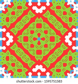 Ethnic ceramic tile in mexican talavera. Vector seamless pattern collage. Kitchen design. Red vintage ornament for surface texture, towels, pillows, wallpaper, print, web background.