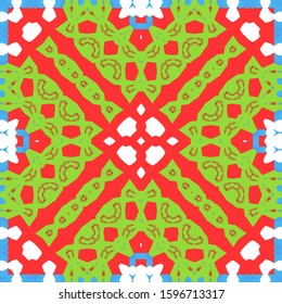 Ethnic ceramic tile in mexican talavera. Vector seamless pattern collage. Kitchen design. Red vintage ornament for surface texture, towels, pillows, wallpaper, print, web background.