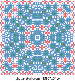 Ethnic ceramic tile in mexican talavera. Vector seamless pattern collage. Kitchen design. Red vintage ornament for surface texture, towels, pillows, wallpaper, print, web background.