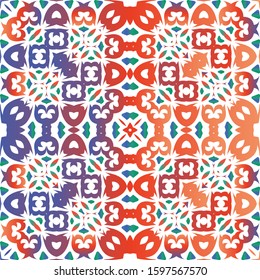 Ethnic ceramic tile in mexican talavera. Geometric design. Vector seamless pattern frame. Red vintage ornament for surface texture, towels, pillows, wallpaper, print, web background.