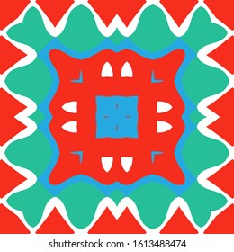 Ethnic ceramic tile in mexican talavera. Bathroom design. Vector seamless pattern illustration. Red vintage ornament for surface texture, towels, pillows, wallpaper, print, web background.
