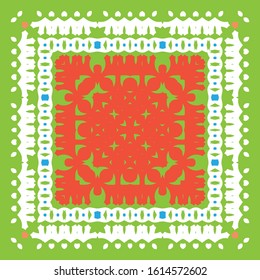 Ethnic ceramic tile in mexican talavera. Bathroom design. Vector seamless pattern illustration. Red vintage ornament for surface texture, towels, pillows, wallpaper, print, web background.