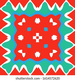 Ethnic ceramic tile in mexican talavera. Bathroom design. Vector seamless pattern illustration. Red vintage ornament for surface texture, towels, pillows, wallpaper, print, web background.