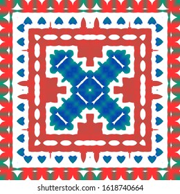 Ethnic ceramic tile in mexican talavera. Vector seamless pattern illustration. Stylish design. Red vintage ornament for surface texture, towels, pillows, wallpaper, print, web background.