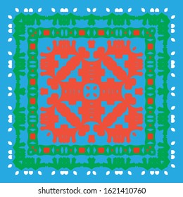 Ethnic ceramic tile in mexican talavera. Bathroom design. Vector seamless pattern illustration. Red vintage ornament for surface texture, towels, pillows, wallpaper, print, web background.