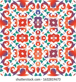 Ethnic ceramic tile in mexican talavera. Vector seamless pattern arabesque. Kitchen design. Red vintage ornament for surface texture, towels, pillows, wallpaper, print, web background.