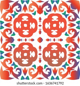 Ethnic ceramic tile in mexican talavera. Geometric design. Vector seamless pattern texture. Red vintage ornament for surface texture, towels, pillows, wallpaper, print, web background.