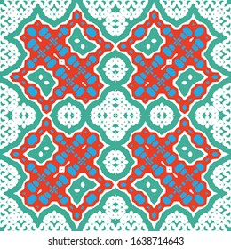 Ethnic ceramic tile in mexican talavera. Vector seamless pattern collage. Kitchen design. Red vintage ornament for surface texture, towels, pillows, wallpaper, print, web background.