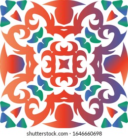 Ethnic ceramic tile in mexican talavera. Vector seamless pattern texture. Colored design. Red vintage ornament for surface texture, towels, pillows, wallpaper, print, web background.