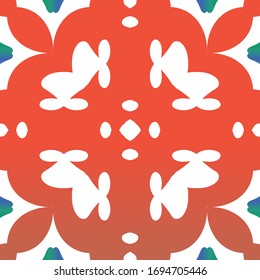 Ethnic ceramic tile in mexican talavera. Colored design. Vector seamless pattern elements. Red vintage ornament for surface texture, towels, pillows, wallpaper, print, web background.