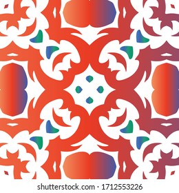Ethnic ceramic tile in mexican talavera. Modern design. Vector seamless pattern concept. Red vintage ornament for surface texture, towels, pillows, wallpaper, print, web background.