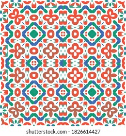 Ethnic ceramic tile in mexican talavera. Vector seamless pattern collage. Modern design. Red vintage ornament for surface texture, towels, pillows, wallpaper, print, web background.