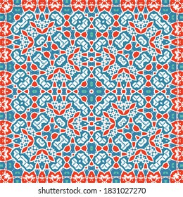 Ethnic ceramic tile in mexican talavera. Bathroom design. Vector seamless pattern illustration. Red vintage ornament for surface texture, towels, pillows, wallpaper, print, web background.