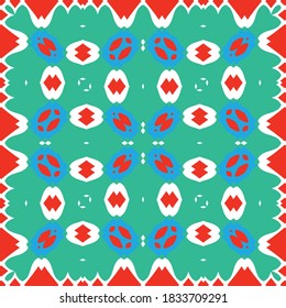 Ethnic ceramic tile in mexican talavera. Bathroom design. Vector seamless pattern illustration. Red vintage ornament for surface texture, towels, pillows, wallpaper, print, web background.