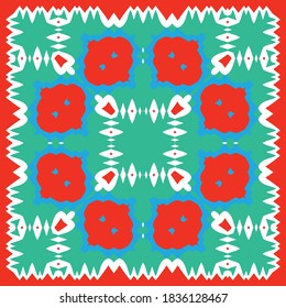 Ethnic ceramic tile in mexican talavera. Bathroom design. Vector seamless pattern illustration. Red vintage ornament for surface texture, towels, pillows, wallpaper, print, web background.