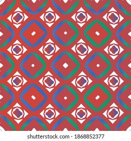 Ethnic ceramic tile in mexican talavera. Fashionable design. Vector seamless pattern flyer. Red vintage ornament for surface texture, towels, pillows, wallpaper, print, web background.