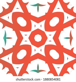 Ethnic ceramic tile in mexican talavera. Graphic design. Vector seamless pattern trellis. Red vintage ornament for surface texture, towels, pillows, wallpaper, print, web background.
