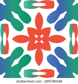 Ethnic ceramic tile in mexican talavera. Vector seamless pattern texture. Colored design. Red vintage ornament for surface texture, towels, pillows, wallpaper, print, web background.