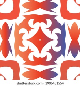 Ethnic ceramic tile in mexican talavera. Vector seamless pattern flyer. Original design. Red vintage ornament for surface texture, towels, pillows, wallpaper, print, web background.