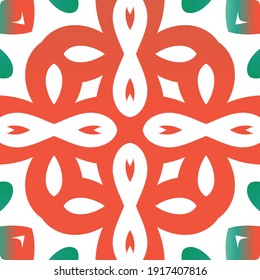 Ethnic ceramic tile in mexican talavera. Creative design. Vector seamless pattern concept. Red vintage ornament for surface texture, towels, pillows, wallpaper, print, web background.
