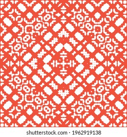 Ethnic ceramic tile in mexican talavera. Creative design. Vector seamless pattern collage. Red vintage ornament for surface texture, towels, pillows, wallpaper, print, web background.