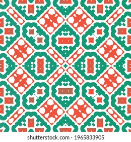 Ethnic ceramic tile in mexican talavera. Vector seamless pattern poster. Fashionable design. Red vintage ornament for surface texture, towels, pillows, wallpaper, print, web background.