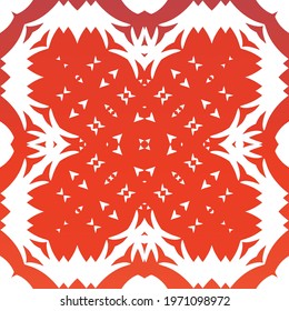 Ethnic ceramic tile in mexican talavera. Creative design. Vector seamless pattern flyer. Red vintage ornament for surface texture, towels, pillows, wallpaper, print, web background.