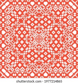 Ethnic ceramic tile in mexican talavera. Creative design. Vector seamless pattern collage. Red vintage ornament for surface texture, towels, pillows, wallpaper, print, web background.