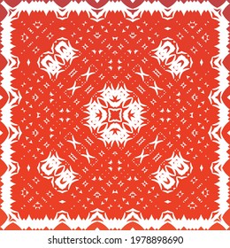 Ethnic ceramic tile in mexican talavera. Creative design. Vector seamless pattern flyer. Red vintage ornament for surface texture, towels, pillows, wallpaper, print, web background.