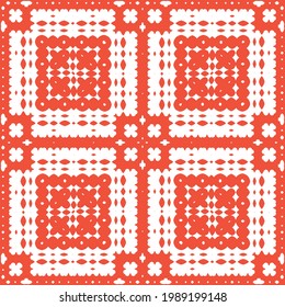 Ethnic ceramic tile in mexican talavera. Creative design. Vector seamless pattern collage. Red vintage ornament for surface texture, towels, pillows, wallpaper, print, web background.