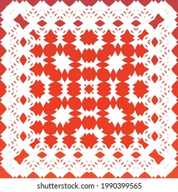 Ethnic ceramic tile in mexican talavera. Creative design. Vector seamless pattern flyer. Red vintage ornament for surface texture, towels, pillows, wallpaper, print, web background.
