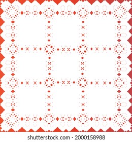 Ethnic ceramic tile in mexican talavera. Creative design. Vector seamless pattern flyer. Red vintage ornament for surface texture, towels, pillows, wallpaper, print, web background.