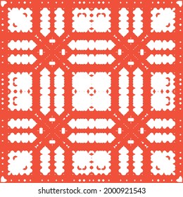 Ethnic ceramic tile in mexican talavera. Creative design. Vector seamless pattern collage. Red vintage ornament for surface texture, towels, pillows, wallpaper, print, web background.