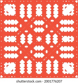Ethnic ceramic tile in mexican talavera. Creative design. Vector seamless pattern collage. Red vintage ornament for surface texture, towels, pillows, wallpaper, print, web background.
