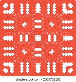 Ethnic ceramic tile in mexican talavera. Creative design. Vector seamless pattern collage. Red vintage ornament for surface texture, towels, pillows, wallpaper, print, web background.