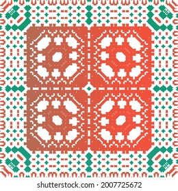 Ethnic ceramic tile in mexican talavera. Vector seamless pattern poster. Fashionable design. Red vintage ornament for surface texture, towels, pillows, wallpaper, print, web background.