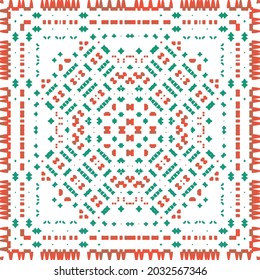 Ethnic ceramic tile in mexican talavera. Vector seamless pattern poster. Fashionable design. Red vintage ornament for surface texture, towels, pillows, wallpaper, print, web background.