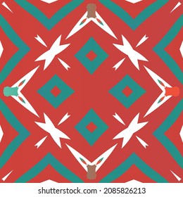 Ethnic ceramic tile in mexican talavera. Vector seamless pattern frame. Bathroom design. Red vintage ornament for surface texture, towels, pillows, wallpaper, print, web background.