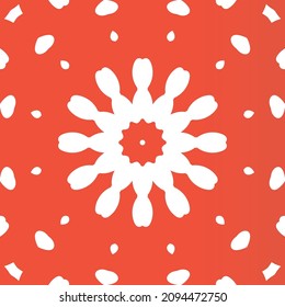 Ethnic ceramic tile in mexican talavera. Hand drawn design. Vector seamless pattern elements. Red vintage ornament for surface texture, towels, pillows, wallpaper, print, web background.