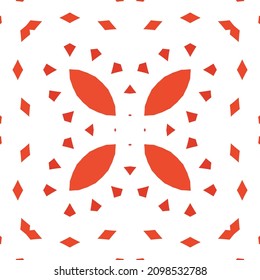Ethnic ceramic tile in mexican talavera. Creative design. Vector seamless pattern flyer. Red vintage ornament for surface texture, towels, pillows, wallpaper, print, web background.