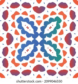 Ethnic ceramic tile in mexican talavera. Vector seamless pattern illustration. Minimal design. Red vintage ornament for surface texture, towels, pillows, wallpaper, print, web background.