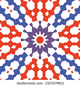 Ethnic ceramic tile in mexican talavera. Vector seamless pattern flyer. Original design. Red vintage ornament for surface texture, towels, pillows, wallpaper, print, web background.