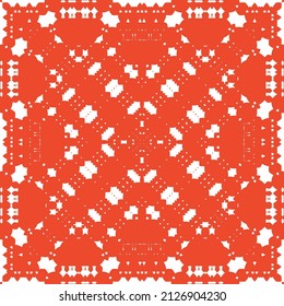 Ethnic ceramic tile in mexican talavera. Vector seamless pattern illustration. Minimal design. Red vintage ornament for surface texture, towels, pillows, wallpaper, print, web background.