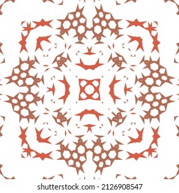 Ethnic ceramic tile in mexican talavera. Minimal design. Vector seamless pattern texture. Red vintage ornament for surface texture, towels, pillows, wallpaper, print, web background.