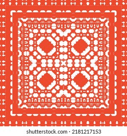 Ethnic ceramic tile in mexican talavera. Vector seamless pattern illustration. Minimal design. Red vintage ornament for surface texture, towels, pillows, wallpaper, print, web background.