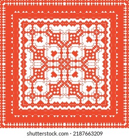Ethnic ceramic tile in mexican talavera. Vector seamless pattern illustration. Minimal design. Red vintage ornament for surface texture, towels, pillows, wallpaper, print, web background.